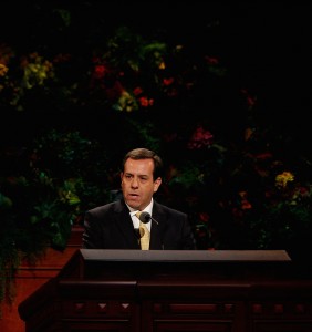 Elder Eduardo Gavarret of the First Quorum of the Seventy speaks in his native language of Spanish at the Saturday afternoon session of general conference, 4 October 2014. (Mormon Newsroom)