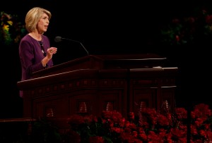 Sister Carol F. McConkie speaks at the Sunday morning session of general conference. (Mormon Newsroom)