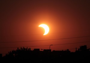 An example of a partial solar eclipse. The eclipse on the 23rd could possibly look like this.