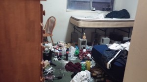 A view of Cazier's bedroom hours after he put out a fire on the carpet. (Jonathan Alder)