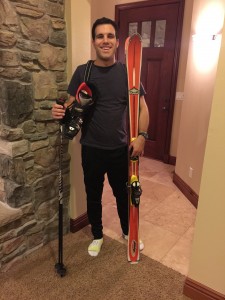 Andrew Willmore with his new ski set up. Willmore travelled to the Park City Ski Swap and purchased his skis, boots and poles all for under $90. 