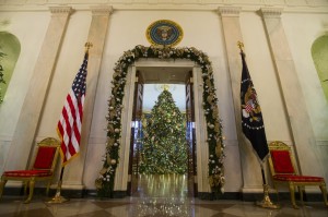 A view of the White House Christmas tree in the Blue Room of the White House in Washington. (AP Photo/Evan Vucci)