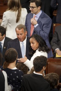 Rep.-elect Mia Love R-Utah, greets House Speaker John Boehner of Ohio, on Capitol Hill in Washington, Tuesday, Jan. 6, 2015, before officially being sworn in as the House of Representatives gathered for the opening session of the 114th Congress. (AP Photo/J. Scott Applewhite)