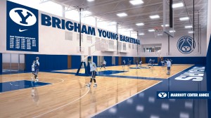 An illustration of the Marriott Center Annex shows plans for the Cougars' new practice courts. (BYU Athletics)