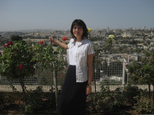 Sahar Qumsiyeh of Bethlehem stands on a balcony at the BYU Jerusalem Center. (Sahar Qumsiyeh)