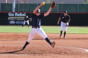 McKenna Bull winds up to pitch for the Cougars. Her 20 strikeouts this weekend helped earn her the title of WCC Pitcher of the Week. (byucougars.com)