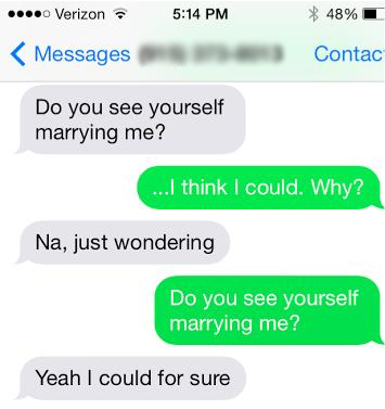 A text message exchange between Hyrum Young and Hilary Hayes. Hilary was one of eight women deceived in a catfish scheme that lasted two years. (Hilary Hayes)