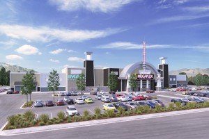 An architect's rendering of the completed Megaplex Theatre opening at the @geneva community this spring. The theater, under the direction of the Larry H. Miller Group of Companies, will join other restaurants, shops and more than 2,000 residential spaces in the mixed-used development. (FFKR Architects)