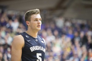 Kyle Collinsworth's reaction when a referee said he took the ball out of bounds.  (Bryan Pearson) 