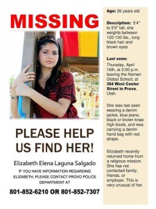 The poster for missing woman Elizabeth Elena Laguna Salgado, who has been missing since April 15.