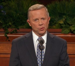 Brother Larry Gibson speaks at priesthood session at the 185th General Conference. (Screenshot)