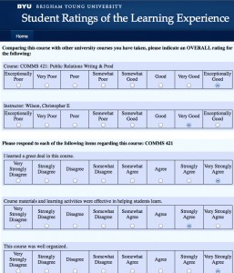 Screen Shot of the previous version of BYU's Student Ratings. The new student surveys are now available at studentratings.byu.edu.