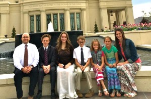 (Chip McNall)  Chip McNall and his family at the Payson temple. McNall and his wife had four children while he finished his degree. 
