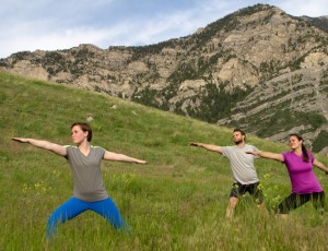Emily Tidwell, left, leading a session of Yoga in the Mountains. Tidwell's goal is to combine hiking with yoga for a new experience. (Ellis Atwood)