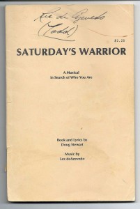 An original of the Saturday's Warrior music and lyrics. Composer Lex de Azevedo still plays a large part in promoting the new revival of the 1989 movie. (Saturday's Warrior Facebook)