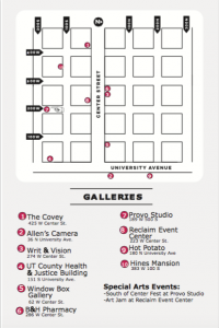 This map shows the where the galleries in this month's Art Stroll are located. The Art Stroll will be in Downtown Provo on Friday, Sept. 4. (Downtown Provo) 