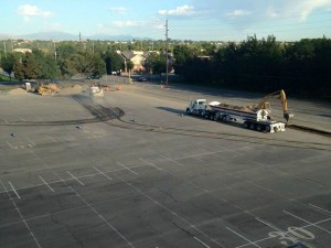 Construction equipment sits in the parking lot where the BYU Marching Band practices during their weeklong practice in summer. (BYU Cougar Marching Band Facebook Page)