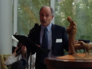 J Scott Miller, dean of Humanities speaks at the 50 year celebrates. He said that the essence of humanities could be summed up in one word: conversation (photographer?)