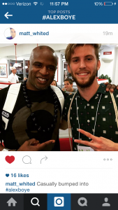 Matthew Whited takes a picture with Alex Boyé at In-N-Out. The singer will appear in the upcoming remake of "Saturday's Warrior." (Matthew Whited) 