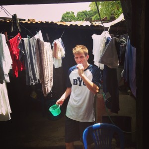 Reese Bastian brushes teeth in Nicaragua. Bastian was sick from foods he ate while visiting Nicaragua on his mission. (Reese Bastian)