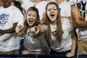 Students in the ROC cheer at the football game against Boise State. The ROC board makes efforts to improve the game-day atmosphere for students. (Someone)