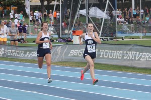 Alice Jensen (right) runs in the Autumn Classic. Jensen was named the WCC runner of the month. (Travis Mortenson)