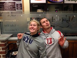 Camry Willardson and her brother Bradon Godfrey representing the schools they played for. Willardson currently leads the BYU women's volleyball team in assists (Camry Willardson). 