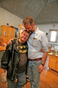 LDS painter Brian Kershisnik and Joe Adams meet in Kershisnik's art studio. Kershisnik's friend Adams has Down syndrome, and together they have created artistic collaborations for gallery displays. (Steve Olpin)