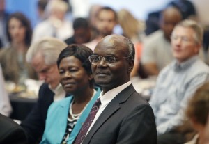 Joseph W. Sitati, of Kenya, one of the highest-ranking black Mormon leaders, looks on after speaking at a conference at University of Utah Friday, Oct. 9, 2015, in Salt Lake City. Sitati says Latter-day Saints in Africa are at peace with the religion's past ban on the lay priesthood. Sitati, of a second-tier Mormon governing body called the Quorum of the Seventy, said the number of Mormons in Africa has increased to nearly 449,000 in 2014, up from 7,600 in 1978. (AP Photo/Rick Bowmer)