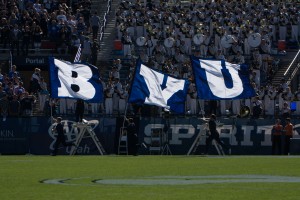 BYU's ROC student section cheers at a home football game. BYU has gone undefeated at home in all fall sports this season.