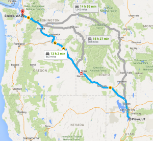 route from Provo to Seattle. Students travel home for the holidays. (screenshot/Google Maps) 