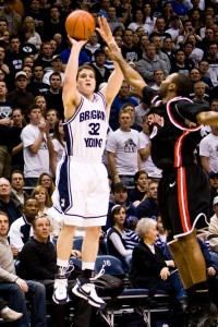 Fredette shoots over a San Diego St. defender during his time at BYU. Fredette was signed by the Pelicans on Monday. (Universe Archive)