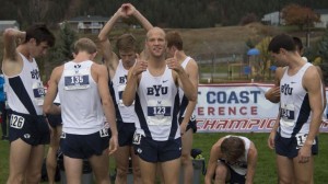 Dallin Farnsworth gives the "thumbs up" sign after the WCC championships meet. The men's country team finished 12th at the national meet. (West Coast Conference)