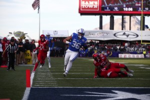 Francis Bernard runs into the end zone for a touchdown. Bernard had XXX STATS ABOUT FRANCIS AT GAME-END (BYU Photo)