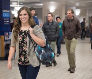BYU Student Nicole Guillott keeps her backpack on her at all times while walking to class. 