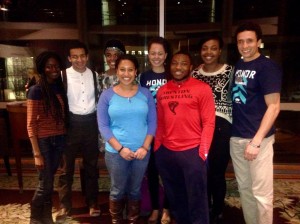 BSU participants and other BYU students gather at the Education in Zion gallery for a Black History month FHE activity (Nana Buah, Justin Tyree, Paige Singleton, Brianna Wright, Jessi Macedone, Courage Tamakloe, Bridgett Mayes, Chris Kinghorn) (Jessica Banuelos)