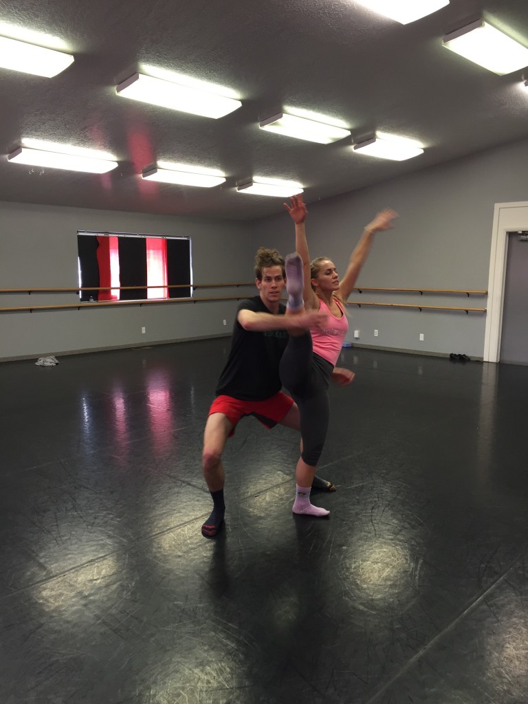 Jon Rose and Katie Shepherd rehearse as dancers for "The Bridge" concert. Both dancers are BYU alumni. (Andrew Maxfield)