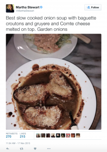 Martha Stewart's tweet was criticized for its poor food photography.