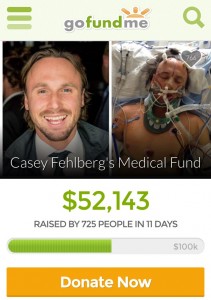 Casey Fehlberg remains in a medically-induced coma at the University of Utah Hospital following a snowboarding accident. Family have set up a GoFundMe account to pay for Fehlberg's medical expenses, as he was uninsured at the time of the accident. (Screenshot)