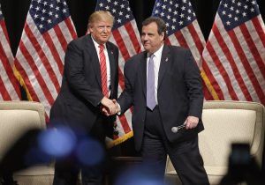 FILE - In this March 14, 2016 file photo, Republican presidential candidate Donald Trump shakes hands with New Jersey Gov. Chris Christie in Hickory, N.C. Presidential endorsements often create strange alliances. But rarely have so many partnerships of political necessity appeared to be as reluctant, awkward, even downright tortured as in the 2016 GOP race. (AP Photo/Chuck Burton, File)