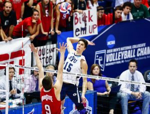 Brenden Sander prepares to spike the ball against Ohio State. The Cougars were swept by the Buckeyes in the national title game on Saturday. (BYU Photo)