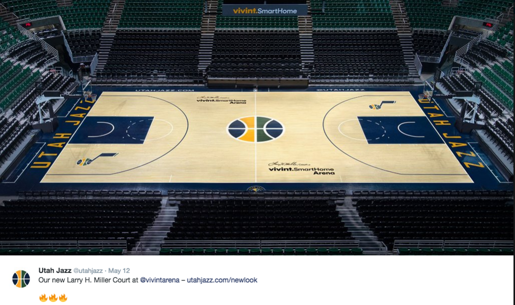 The new court design of Vivint Smart Home Arena. (Twitter/@utahjazz)