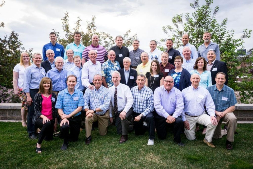 BYU swim and dive alumni pose during their reunion on campus. Some described the event as being 40 years overdue. (Crystal Marks)