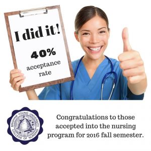 BYU's College of Nursing sent out notices of acceptance for fall semester. They accepted 40% of the 159 applicants. (BYU College of Nursing Facebook)