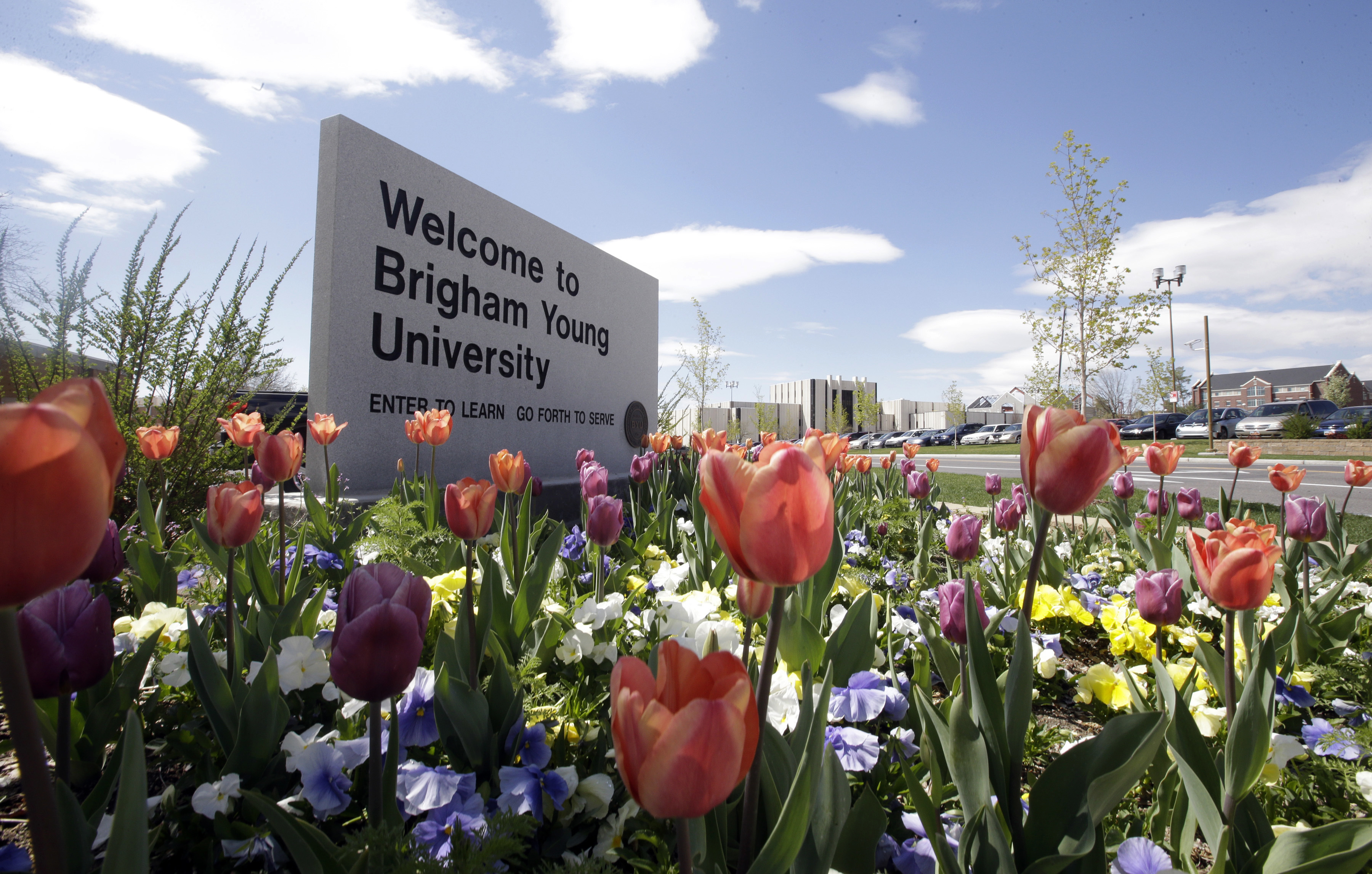 FILE - This April 19, 2016, file photo, shows a welcome sign to Brigham Young University in Provo, Utah. Brigham Young University found out Thursday, Aug. 4, 2016, that federal authorities will investigate the campus process for handling reports of sexual assault. (AP Photo/Rick Bowmer, File)