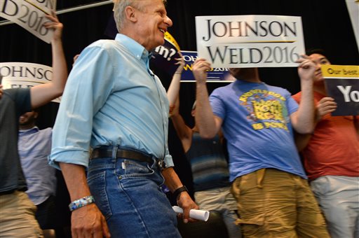 Gary Johnson, Libertarian candidate for president, arrives to speak at the University of Utah Student Union, Saturday, Aug. 6, 2016, in Salt Lake City. (Scott Sommerdorf/The Salt Lake Tribune via AP)