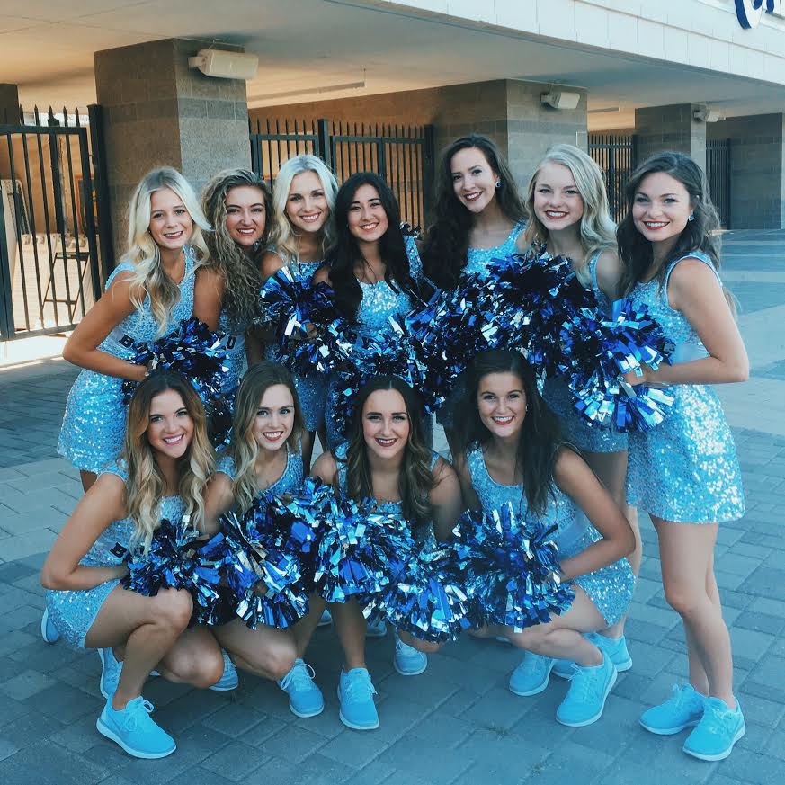 The BYU Cougarettes pose for a team picture earlier this year. The Cougarettes are gearing up for BYU's home sports schedule. (BYU Cougarettes)