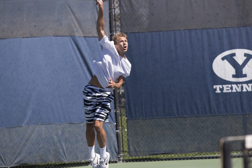 Jeremy Bourgeois hitting a serve in the Utah Fall Classic. (Gian Luca Cuestas)