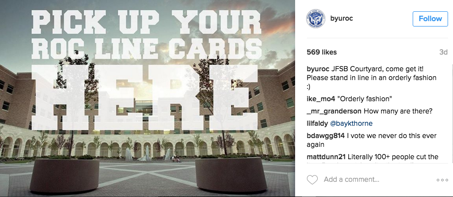BYU Roc announced where to pick up roc line cards on social media, including Instagram. (Instagram/@byuroc)