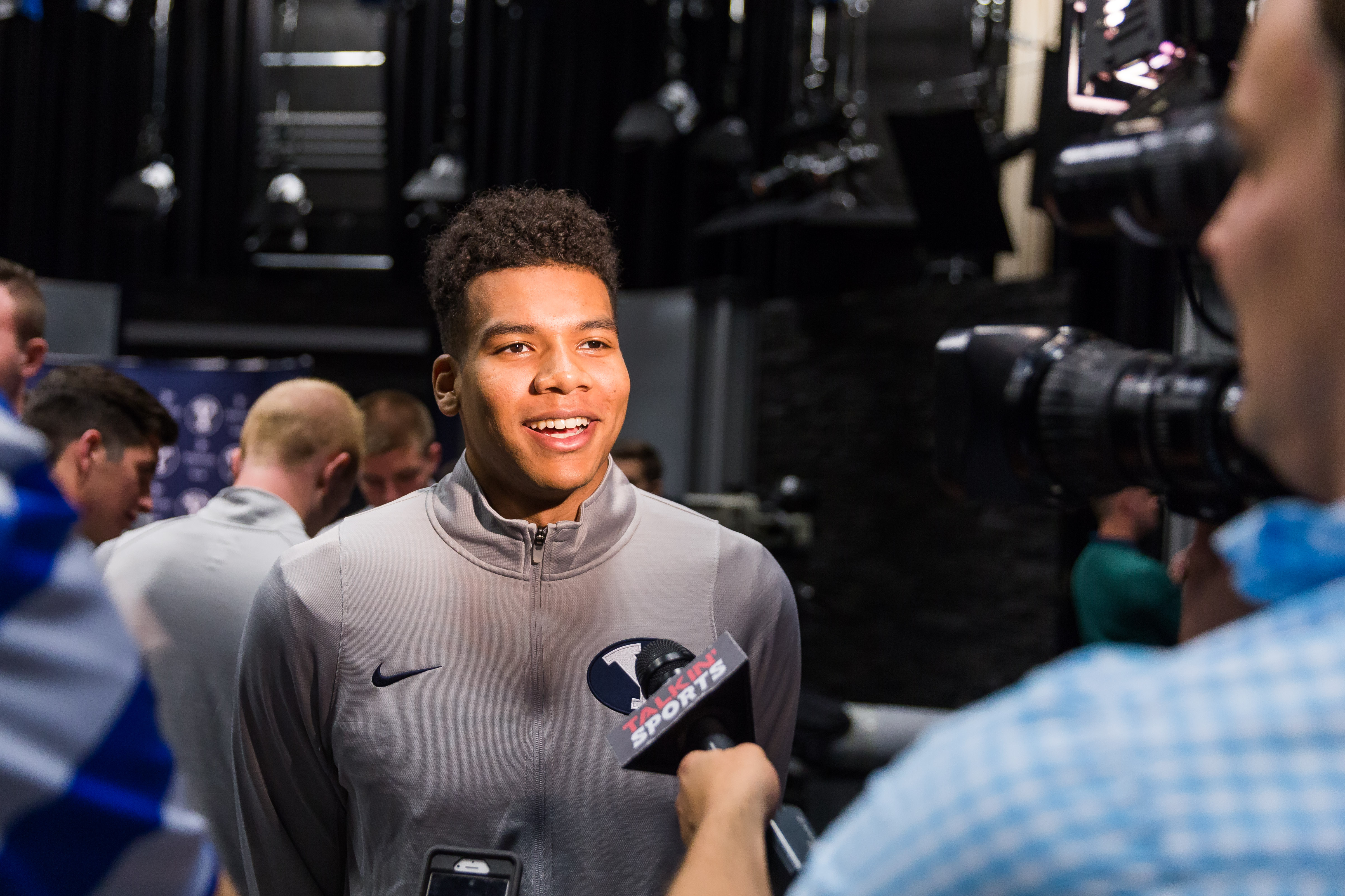 Yoeli Childs speaks to the media. Childs was a four-star recruit out of high school. (Ari Davis)